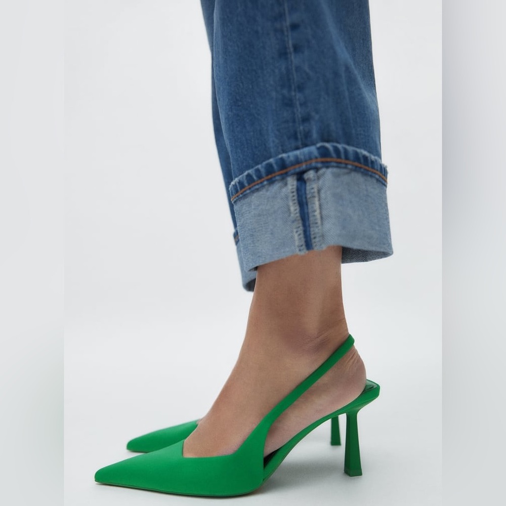 Zara AMAZING GREEN FABRIC HEELED SLINGBACKS. Size 8/39 - Picture 2 of 6